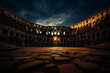 The eerie stillness of an empty Colosseum in Rome, illuminated by soft, dramatic lighting