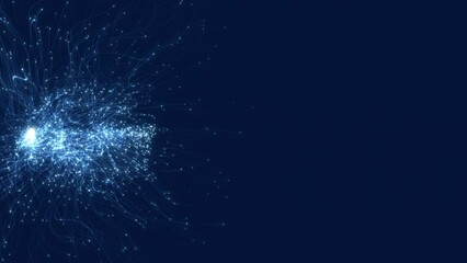 Wall Mural - fast growing abstract plant on blue background. particles that travel in bizarre curved trajectories