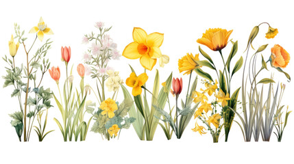 Wall Mural - Spring flower drawing in vintage style. Isolated on transparent background PNG file.
