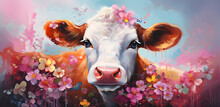 Portrait Of A Cow Surrounded With Colourful Flowers Mug Wrap