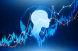 © Who is Danny - Abstract glowing forex chart and human head outline on blue texture. AI, big data, trade and human mind concept. 3D Rendering.
