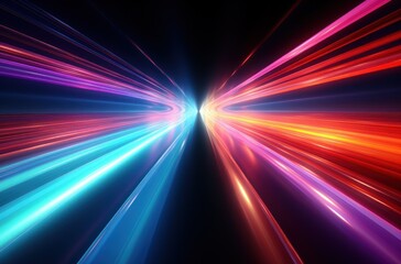 Canvas Print - a bright green, blue, purple, and red light trail moving through some space,