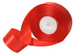 A spool with a red silk ribbon on a white isolated background, an object for decoration