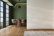 © leymandesign - Empty living room with green tones and white walls. Home products background, Backdrop, Indoors, Interior.