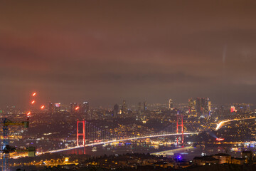 Istanbul background photo. Bosphorus Bridge from Camlica Hill