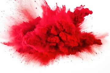 A vibrant red cloud of powder captured on a clean white background. Perfect for adding a burst of color and energy to your designs