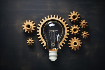 Wall Mural - A light bulb with gears coming out of it. Can be used to represent creativity, innovation, and problem-solving. Ideal for business and technology-related projects