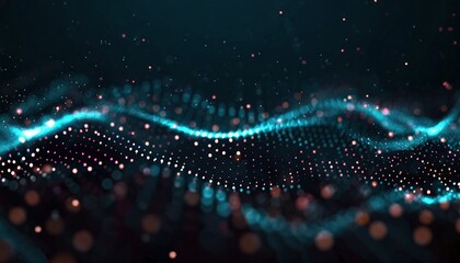 Wave of bright particles. Sound and music visualization. Abstract digital background