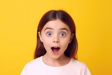 Wall Mural - Young girl with surprised expression on her face. This image can be used to depict surprise, shock, or astonishment.