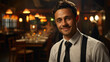 © Lila Patel - Waiter at sophisticated restaurant portrait. Five star. Concept of Elegance and Professional Service.