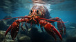Close up of fresh spiny rock lobster on water. generative ai
