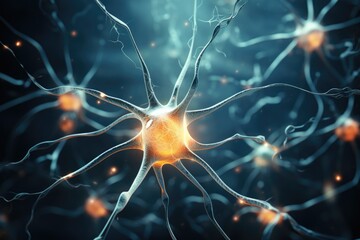 A detailed close-up of interconnected neurons. This image can be used to illustrate concepts related to neuroscience, brain function, and neural networks