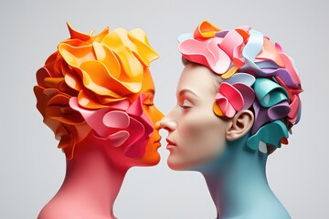 Wall Mural - Two mannequins with flowers on their heads. Perfect for fashion displays or artistic projects