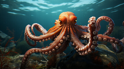 Canvas Print - selective image of Common octopus, Wildlife animal. generative ai