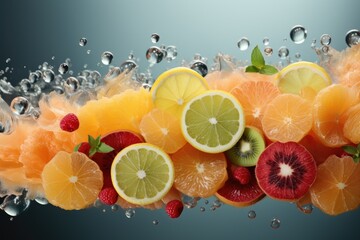 Wall Mural - Appetizing fresh background on the theme of healthy fruits