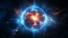 3D Rendering Of A Blue Electric Sphere Plasma Ball. Ai Generated.