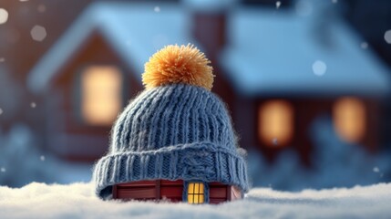 Poster -  a house is shown with a snowman on the roof and a snowman on the ground in front of it.