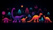 dinosaur shapes, neon outlines, dark colors, minimalist style, 16:9