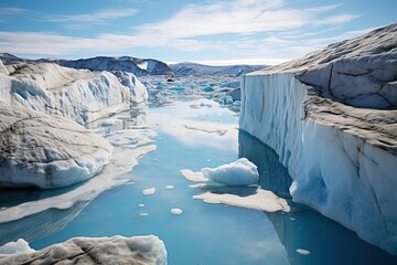 Sticker - Greenland ice sheet. The Ice Cap crossing through striking glacier formations, glacial lakes and rivers. Climate Change. Iceberg afrom glacier in arctic nature landscape on Greenland. 