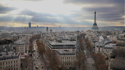 Wall Mural - Aerial panoramic cityscape view of Paris, France with the Eiffel tower