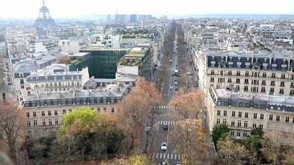 Wall Mural - Aerial panoramic cityscape view of Paris, France with Champs Elysees street