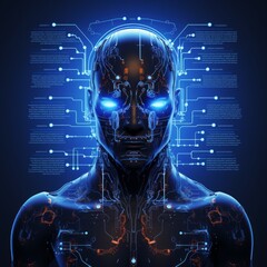 Wall Mural - neon blueprint of the internal commands of an AI bot