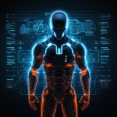 Wall Mural - neon blueprint of the internal commands of an AI bot