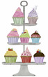 Cupcakes on a tiered tray, watercolor illustration