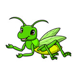 Fototapeta Dinusie - Cute grasshopper cartoon on white background