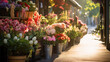 Flower Shop with Colorful Blooms Spilling onto the Sidewalk