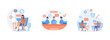 © Alwie99d - Customer service. Smiling office operators with headsets,hotline operators consult customers with headsets on computers. Hotline operator set flat vector modern illustration