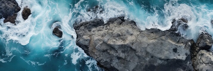 rocky ocean surface in view of rocks and waves, generative AI