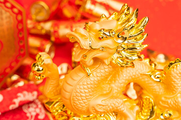 Wall Mural - Tradition Chinese golden dragon statue,word on dragon mean good bless for year of the dragon