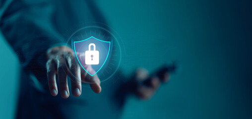 Wall Mural - lock mark cybersecurity internet, secure data. concept of protect attacks from a hacker, password se