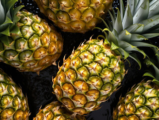 An Overhead Photo of Fresh Pineapples Covered in Water Drops