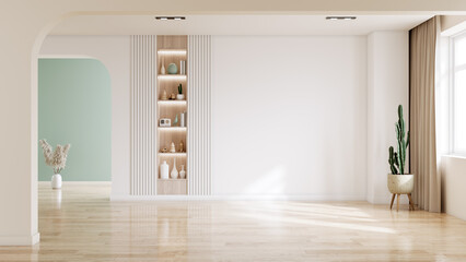 Wall Mural - Empty room ,minimalist interior with   white and  pastel blue color wall background.3d rendering