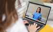 © Art_Photo - Woman talk speak using laptop computer and video conference online with doctor and stethoscope service help support team discussing and consulting talk video chat call checkup information at home