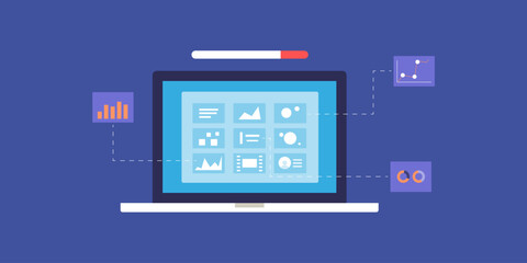 Poster - big data visualization, data research and analytics dashboard display growth, performance, report on