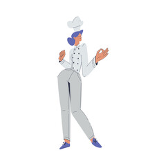 Sticker - Bakery with Woman Baker Character in Uniform Standing Show Hand Gesture Vector Illustration