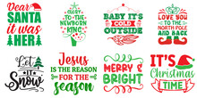 Merry Christmas And Holiday Celebration Typography Set Christmas Vector Illustration For Social Media Post, Poster, Printable