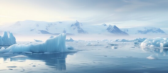 Wall Mural - frozen glaciers drifting in calm ocean waters, creating pure icy chunks amidst an icy winter landsca