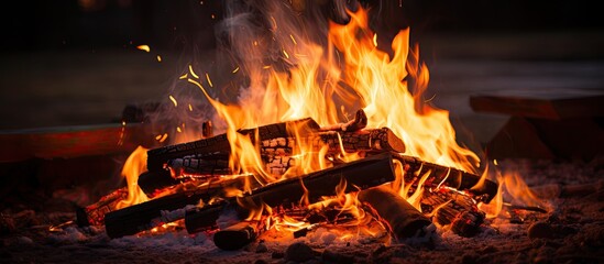 Canvas Print - Gorgeous image of bonfire with bright yellow and orange flames symbolizing winter warmth.