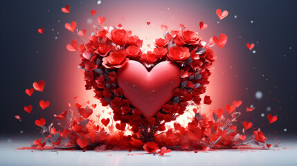 Wall Mural - Romantic background with Valentine's day hearts with copy space.