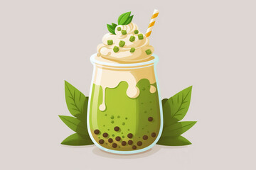 Sticker - Art design of Matcha latte. Organic Coconut Matcha Latte Ads Banner Concept Poster Card. 