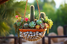 Cactus And Succulents In Hanging Basket