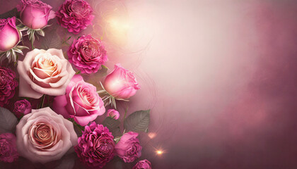 Wall Mural - pink roses on bright background with copy space