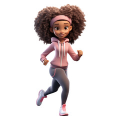 Wall Mural - 3D cartoon character cute happy young woman running or jogging, Full body isolated on white and transparent background