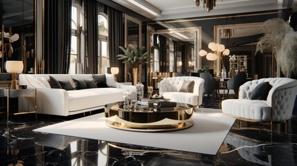 Luxury Apartment with Combination White Black and Gold Colors
