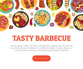 Poster - Grill Food Banner Design with Roasted Barbecue Meal Vector Template