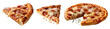 Set of Pizza Slice pepperoni cheese cutout on transparent background. advertisement. product presentation. banner, poster, card, t shirt, sticker.